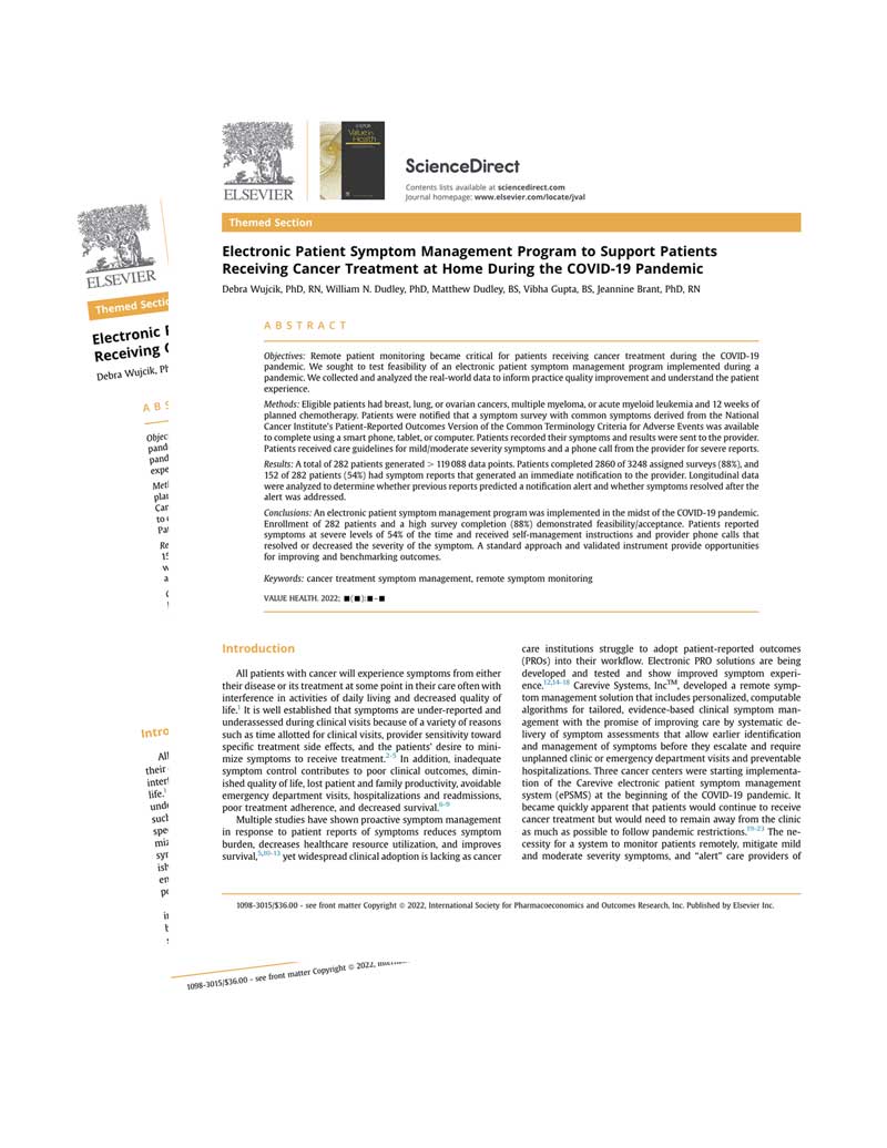 Electronic Patient Symptom Management Program to Support Patients Receiving Cancer Treatment at Home During the COVID-19 Pandemic