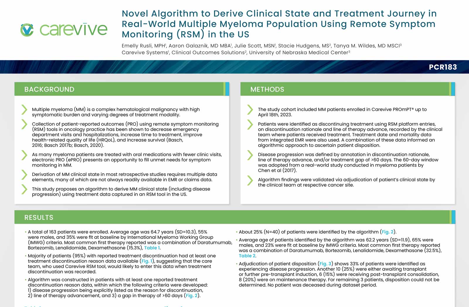 Poster - Novel Algorithm to Derive Clinical State and Treatment Journey in Real-World Multiple Myeloma Population Using Remote Symptom Monitoring (RSM) in the US